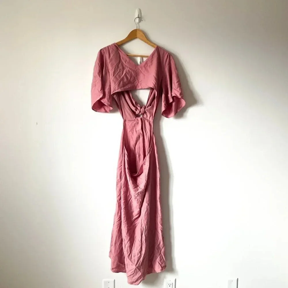 Zara Tie Bow Front Cut Out Midi Dress Light Pink NWT Size XL - Picture 7 of 10